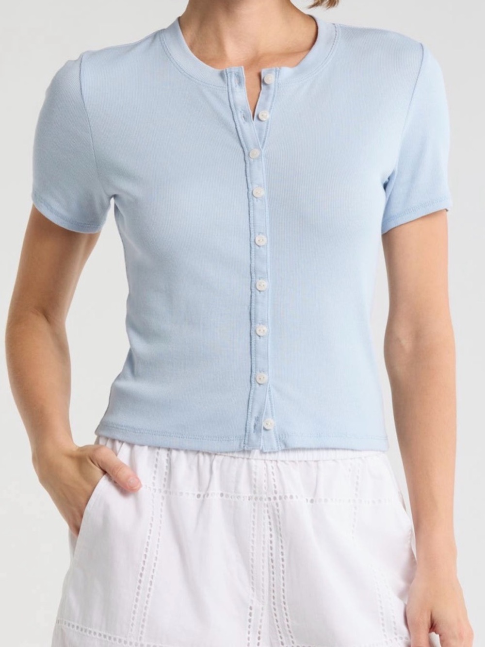 rag & bone Pale Blue Short-Sleeve Button-Front Top